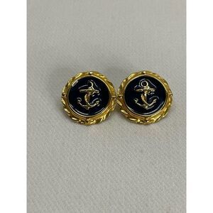 Carol Lee Earrings Studs Anchor Rope Nautical Gold Tone Pierced Ears Grannycore